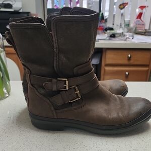 Brown Leather Lined Zip Side UGG Buckle Boots